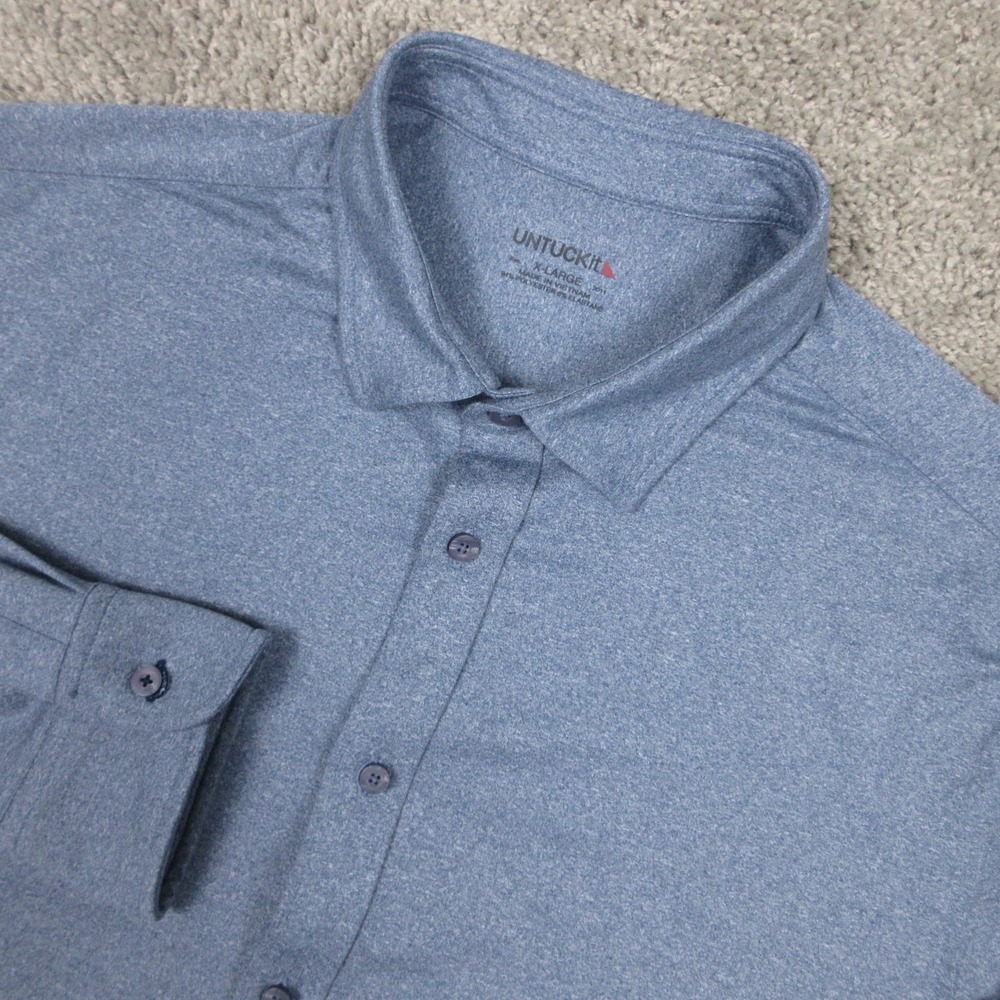 Untuckit Shirt Mens XL Blue Solid Performance‎ Stretch Wick Office Button Up EUC